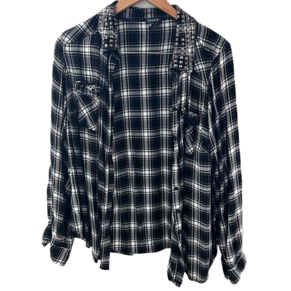 Torrid Black Plaid Button Down Top - image 1